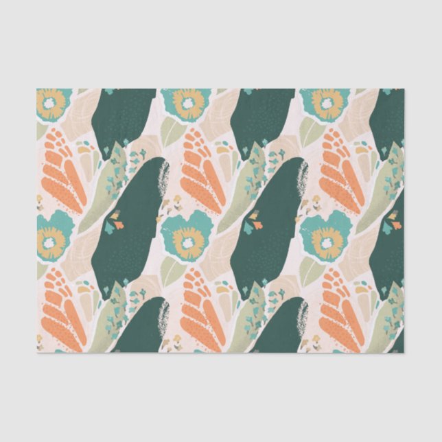 Hübsches Abstraktes Blumenmuster Aqua Green Orange Seidenpapier (Vorderseite)