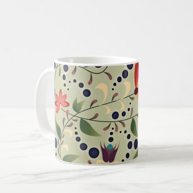 Hübsches abstraktes Blumenmuster auf Salbeigrün Kaffeetasse (Vorderseite Links)