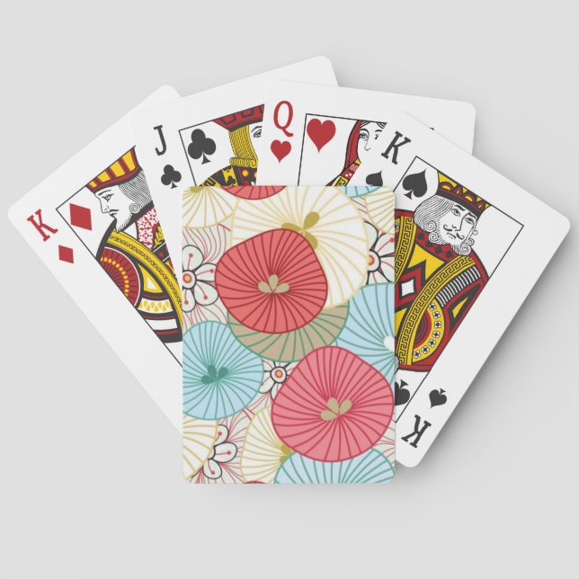 Hübsches abstraktes farbiges, belebtes Blumenmuste Spielkarten (Rückseite)