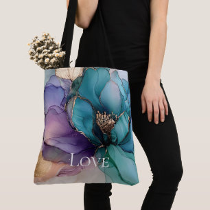 Hübsches Aqua Blue Lila Gold Floral Liebe Tasche
