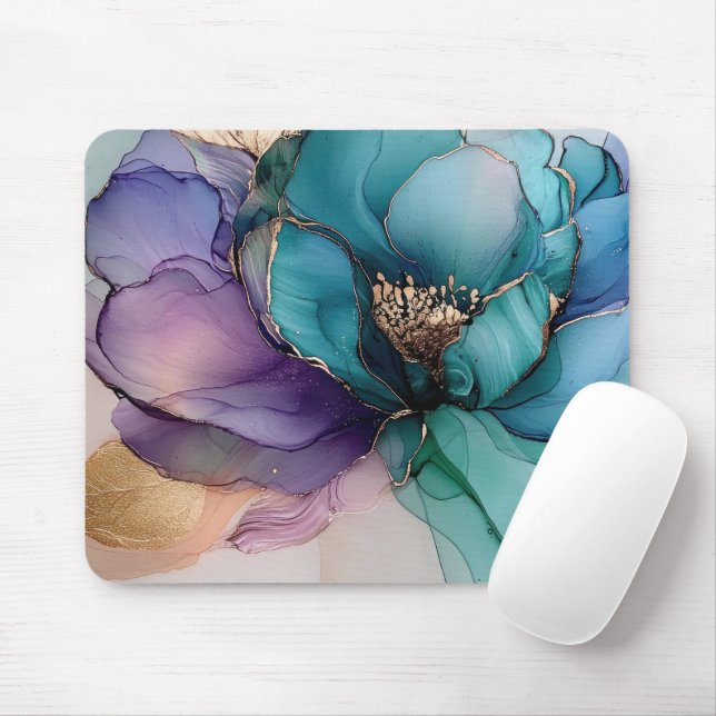 Hübsches Aqua Blue Lila Gold Floral Mousepad (Mit Mouse)