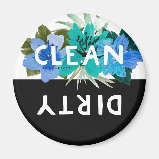 Hübsches Aqua Floral CLEAN DIRTY Geschirrspülmasch Magnet (Vorne)