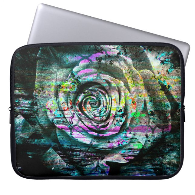 Hübsches Aqua gemalter RoseblumenGrunge Laptopschutzhülle (Vorderseite)