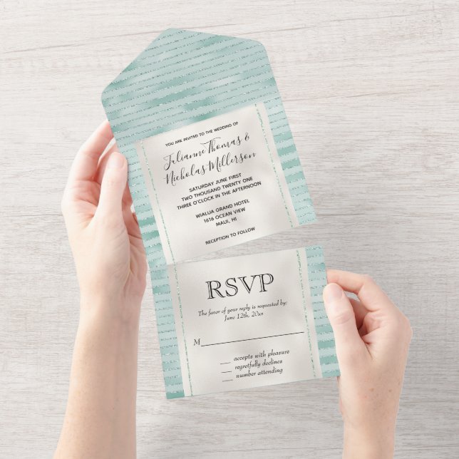 Hübsches Aqua Mint Glitzy Glitzer All In One Einladung (Abreißen)