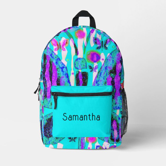 Hübsches Aqua Pink und Lila Schmetterlinge Bedruckter Rucksack (Vorderseite)