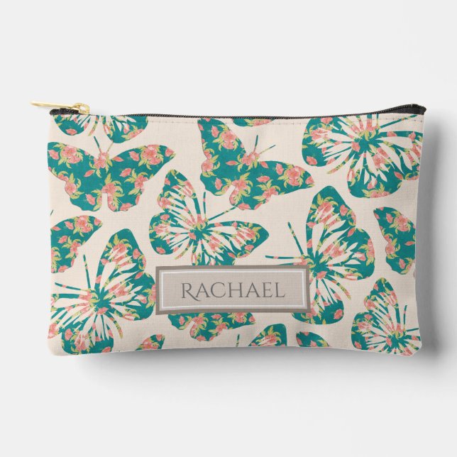 Hübsches Aquamarines Butterfly-Muster Personalisie Zubehörtasche (Vorderseite)