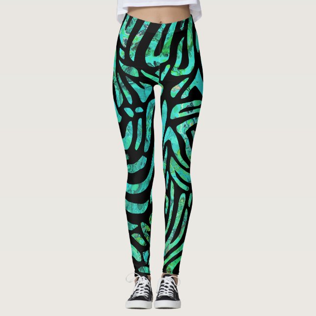 Hübsches Aquamarines Zebra-Streifendesign Leggings (Vorderseite)