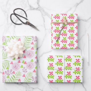 Hübsches Aquarell-Blumen-Geschenkpapier-Set aus 3 Geschenkpapier Set