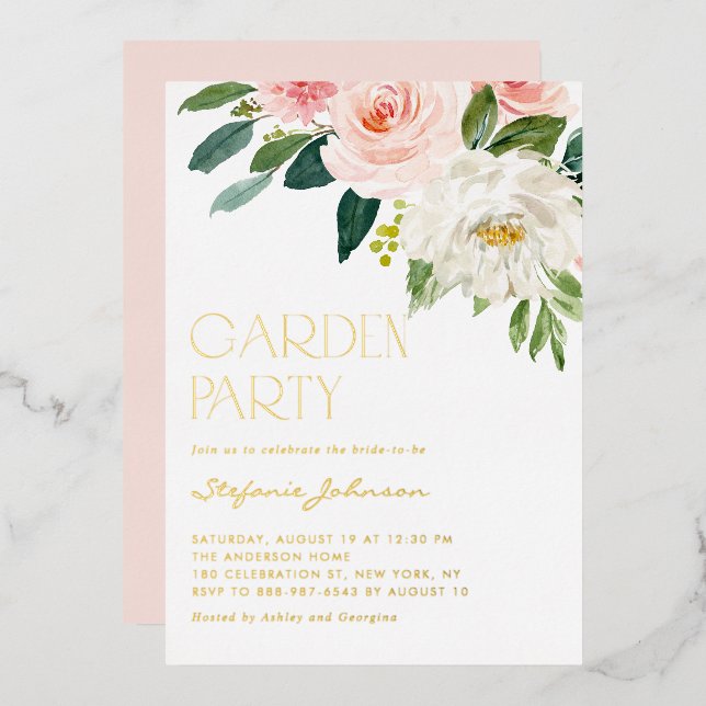 Hübsches Aquarell Blumenladen Party Folieneinladung (Vorderseite/Rückseite)