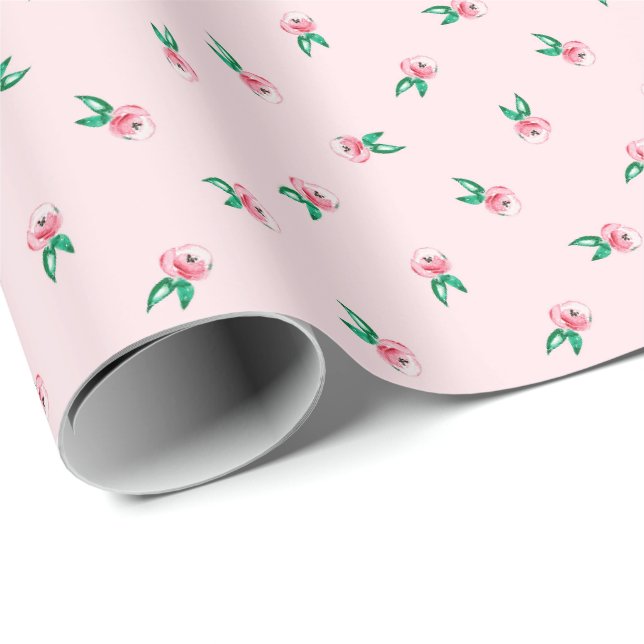 Hübsches Aquarellbild Pink Mini Ditsy Blumenmuster Geschenkpapier (Rolleneckpunkt)