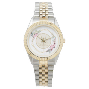 Hübsches Aquarellblumen Modernes geometrisches Mo Armbanduhr