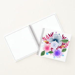 Hübsches Aquarellfarben-Bouquet Monogramm Notizbuch
