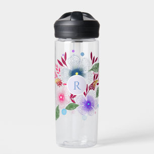 Hübsches Aquarellfarben-Bouquet Monogramm Trinkflasche