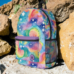 Hübsches Aquarellfarben-Regenbogenfarben-Monogramm Bedruckter Rucksack