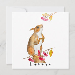 Hübsches Aquarellhörnchen auf einem Zweig mit Beer Einladung