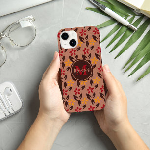 Hübsches ästhetisches Brown Monogram Floral Patter Case-Mate iPhone 14 Hülle