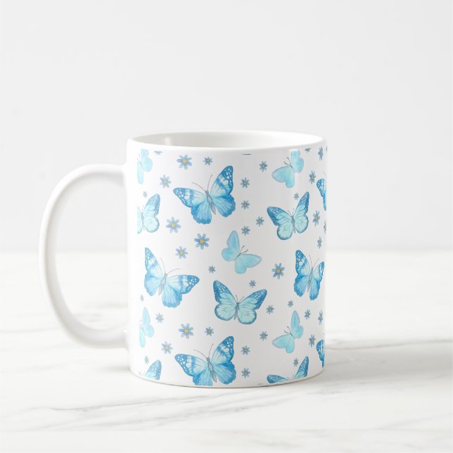 Hübsches Baby Blue Butterfly Blumenmuster Design Kaffeetasse (Links)