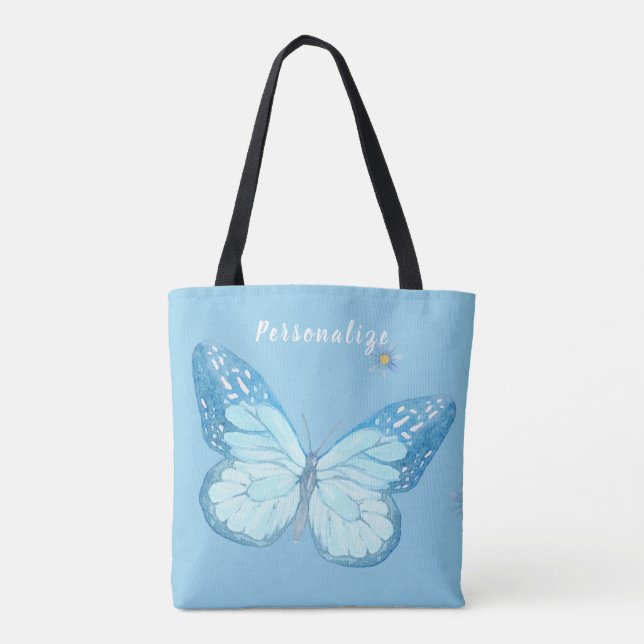 Hübsches Baby Blue Butterfly Blumenmuster Design Tasche (Rückseite)