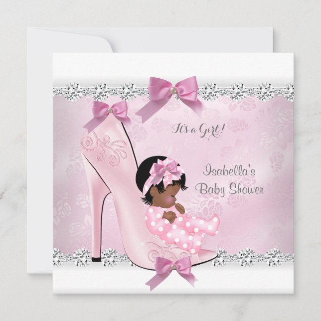 Hübsches Baby Duschmädchen Rosa Diamant High Heel Einladung (Vorderseite)