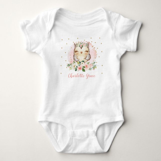 Hübsches Baby Girl Wasserfarbe Rosa Blütenfarben Baby Strampler (Vorderseite)