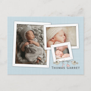 Hübsches Baby in Blau Foto im Rahmen Geburtankündi Postkarte