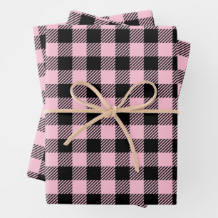 Hübsches Baby rosa und schwarzes Buffalo Kariert Geschenkpapier Set