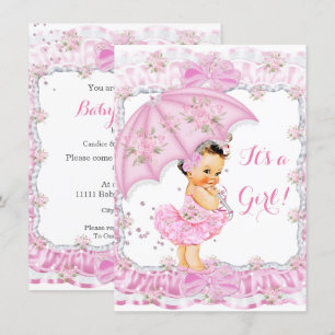Hübsches Baby-Shower-Mädchen Floral Rosa Brünette Einladung
