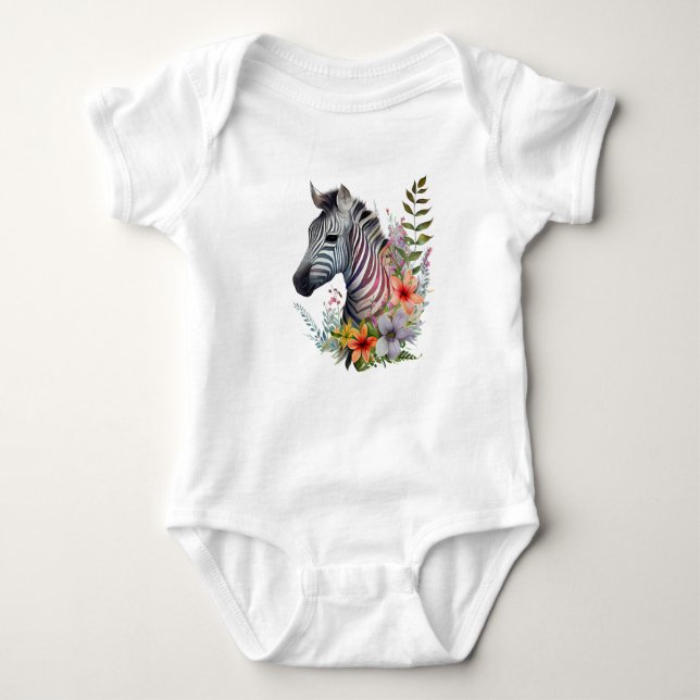 Hübsches Baby Zebra mit Blume Baby Strampler (Vorderseite)