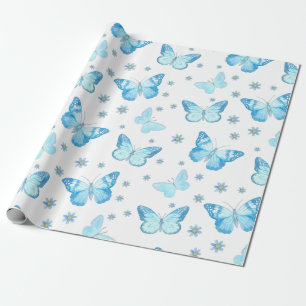 Hübsches Babyblaues Schmetterlings-Blumenmuster-De Geschenkpapier