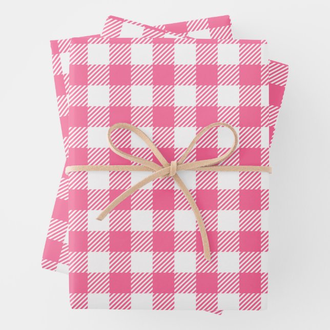 Hübsches Bauernhaus Rosa und Weißes Büffel Kariert Geschenkpapier Set (Beispiel)