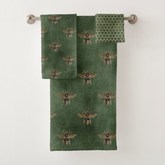 Hübsches Bienenstock Grünes Muster Badezimmer Badhandtuch Set (Insitu)