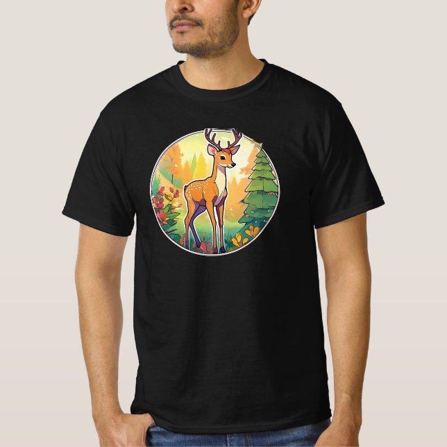 Hübsches Bild eines Hirschs im Wald. T-Shirt (Vorderseite)