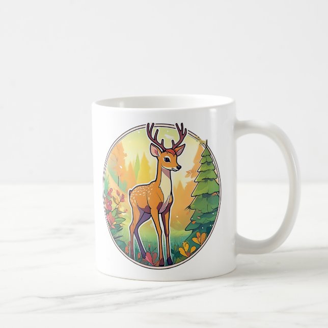 Hübsches Bild eines Hirschs in einem farbigen Wald Kaffeetasse (Rechts)