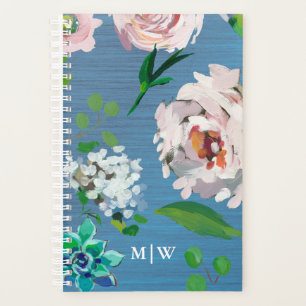 Hübsches Blau mit Pastellblut Monogramm Planer