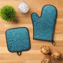 Hübsches Blau Ofenhandschuh & Topflappen-Set