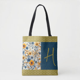 Hübsches Blau und Gelb Vintage Blüten individuell  Tasche