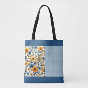 Hübsches Blau und Gelb Vintage Blütenmischung Tasche