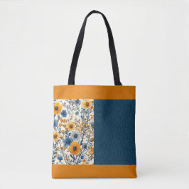 Hübsches Blau und Gelb Vintage Blütenmischung Tasche