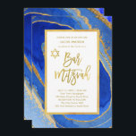Hübsches Blau und Goldgeode | Bar Mitzvah Einladung<br><div class="desc">Diese wunderschönen Bar Mitzvah-Einladungen sind mit einem gemalten geode-Look Hintergrund,  mit verschiedenen Blautönen und Imitaten goldenen Akzenten und Rahmen. Moderne Imitate mit Goldskripttypografie und einem passenden Star of David erscheinen ebenfalls.</div>