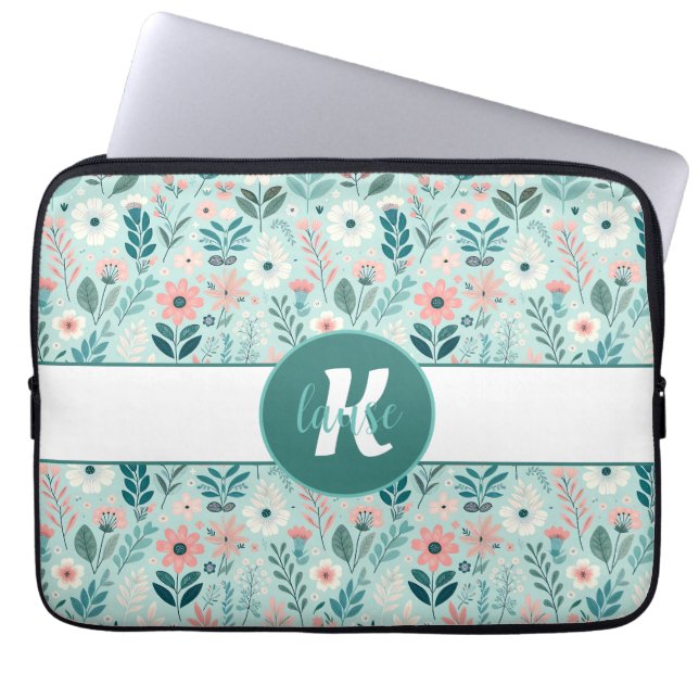 Hübsches Blau und rosa Pastellfarben Blume Laptopschutzhülle (Vorderseite)