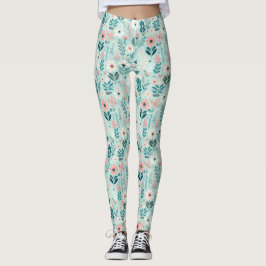 Hübsches Blau und rosa Pastellfarben Blume Leggings