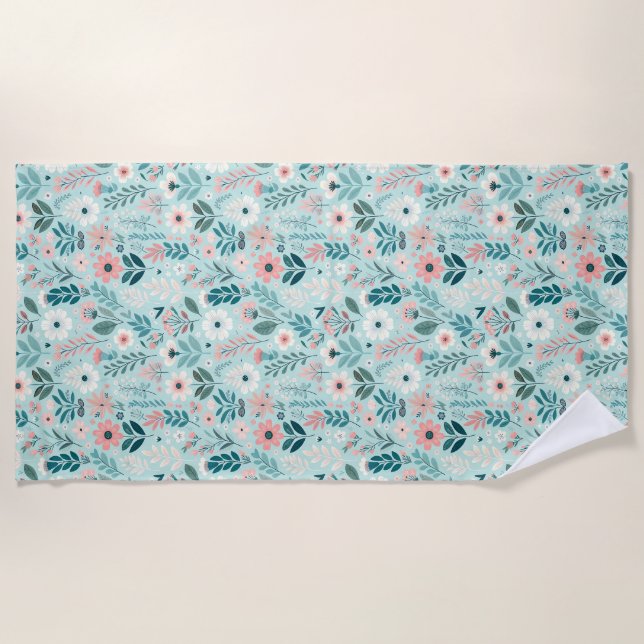 Hübsches Blau und rosa Pastellfarben Blume Strandtuch (Vorderseite)