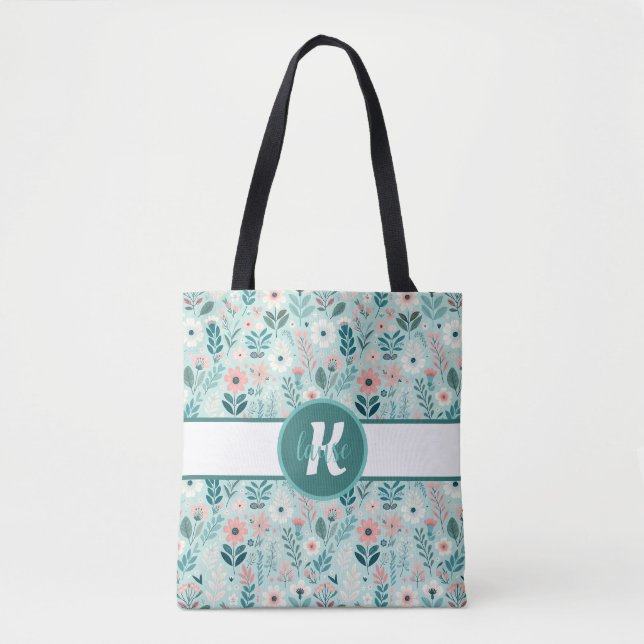 Hübsches Blau und rosa Pastellfarben Blume Tasche (Vorderseite)