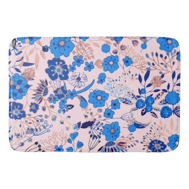 Hübsches blaues Blau Rosa Blütendarstellung Badematte (Vorderseite)