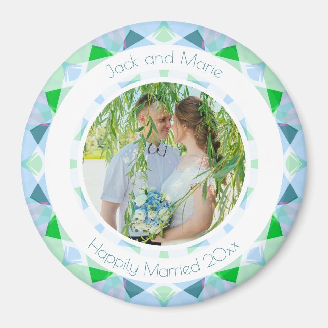 Hübsches blaues blaues Hochzeitstich Keepake-Foto- Magnet (Vorne)