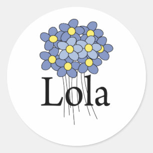 Hübsches blaues Blumen-Lola-T-Shirt Runder Aufkleber
