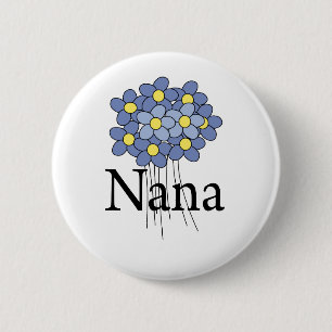 Hübsches blaues Blumen-Nana-T-Shirt Button