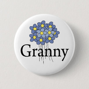 Hübsches blaues Blumen-Oma-T-Shirt Button