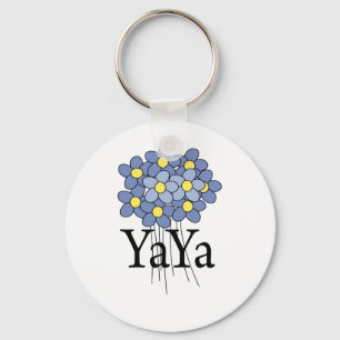 Hübsches blaues Blumen YaYa T-Shirt Schlüsselanhänger