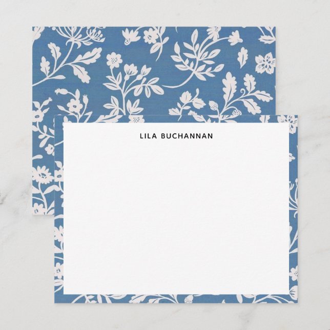 Hübsches blaues Blumenmuster Entsprechung Mitteilungskarte (Vorne/Hinten)